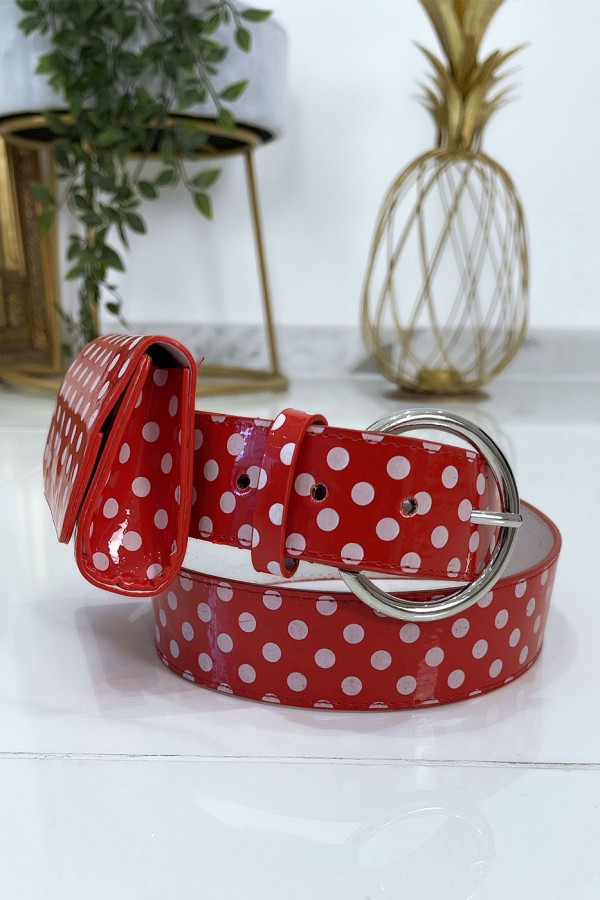 Ceinture rouge à pois avec pochette - 1