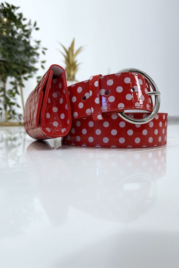 Ceinture rouge à pois avec pochette - 5