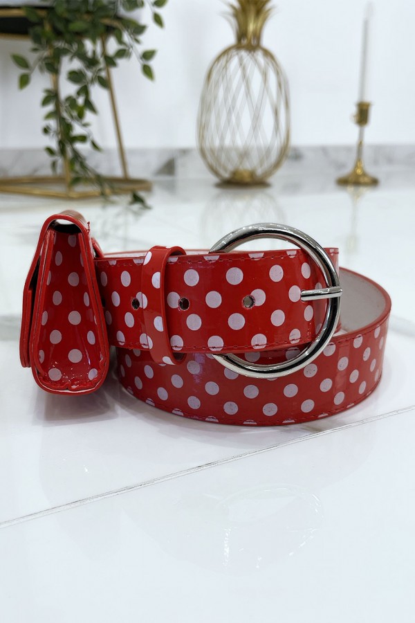 Ceinture rouge à pois avec pochette - 6