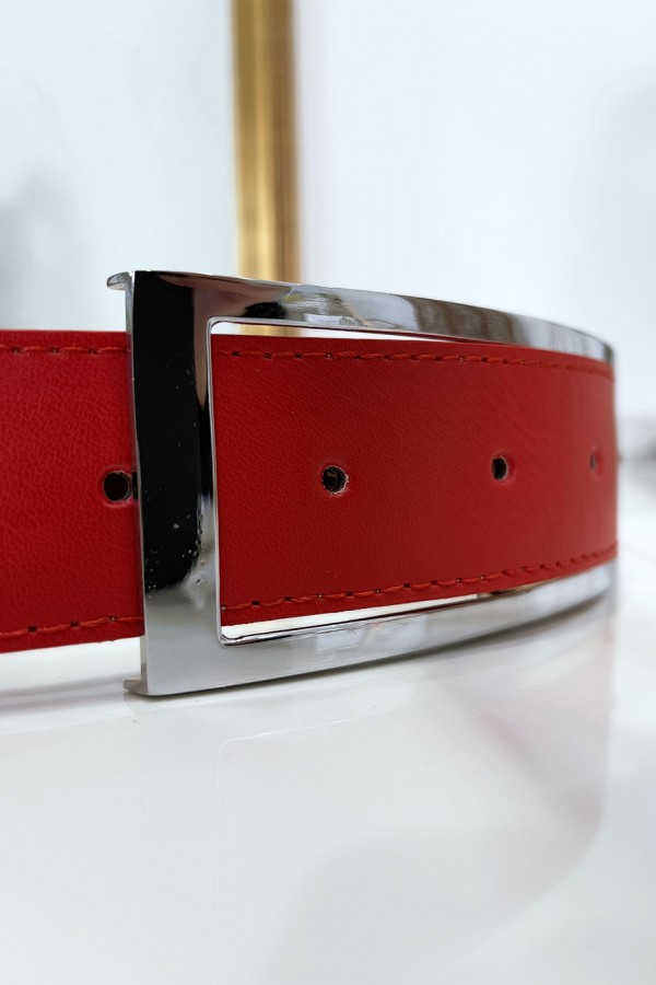 Ceinture rouge avec boucle argenté - 6