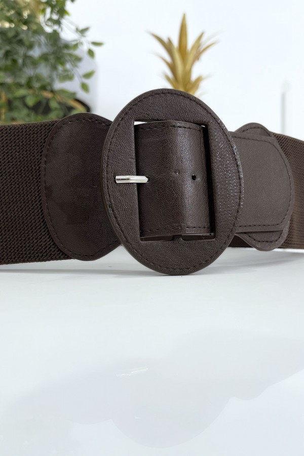 Ceinture marron boucle oval avec taille élastique - 2