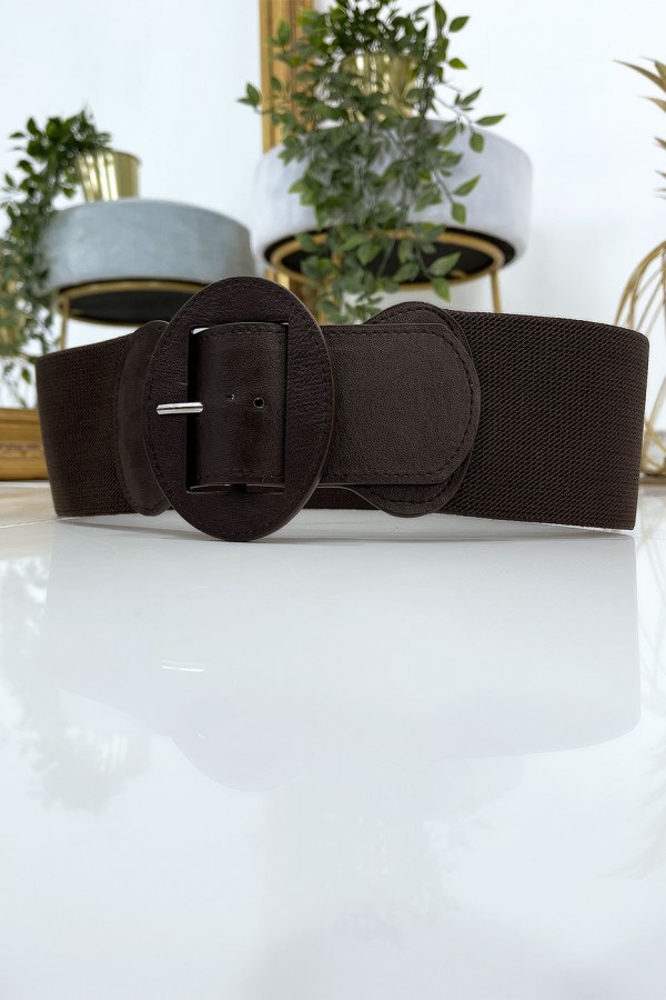 Ceinture marron boucle oval avec taille élastique - 3