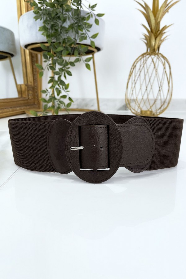 Ceinture marron boucle oval avec taille élastique - 4