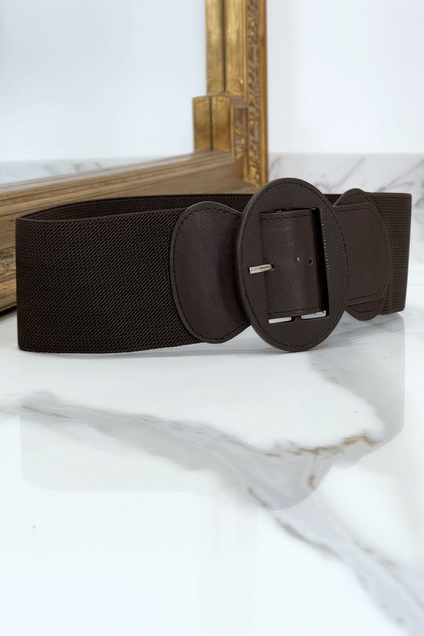 Ceinture marron boucle oval avec taille élastique - 7