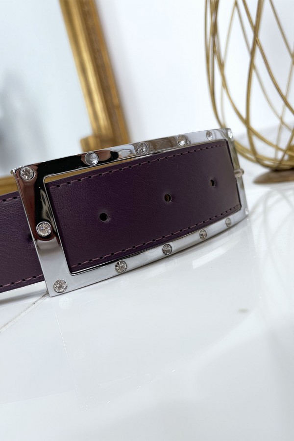 Ceinture violette avec boucle rectangle strass et argenté - 5