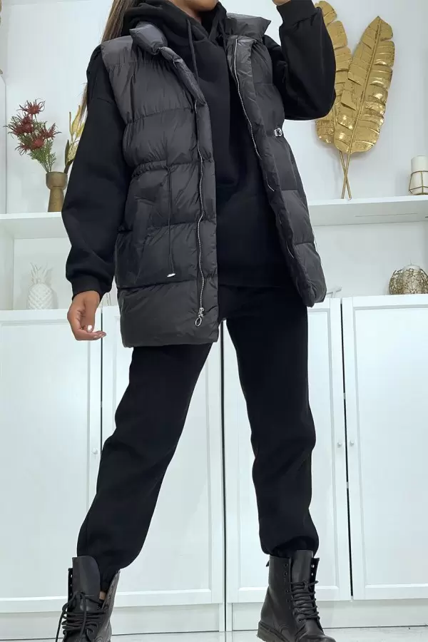 Schwarzes 3-teiliges Jogging-Set mit warmer Weste - Bequem und stylisch!