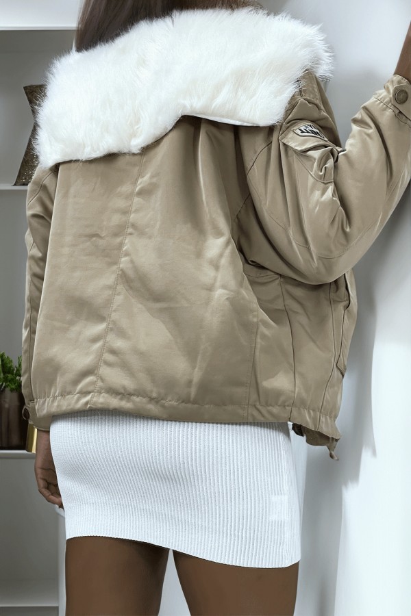 Manteau aviateur taupe à intérieur en fausse fourrure très doux et écriture Army - 2