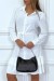 White Long Sleeve Buttoned Tunic Dress with Ruffle | $10.24 | OKKO MODE