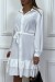 White Long Sleeve Buttoned Tunic Dress with Ruffle | $10.24 | OKKO MODE