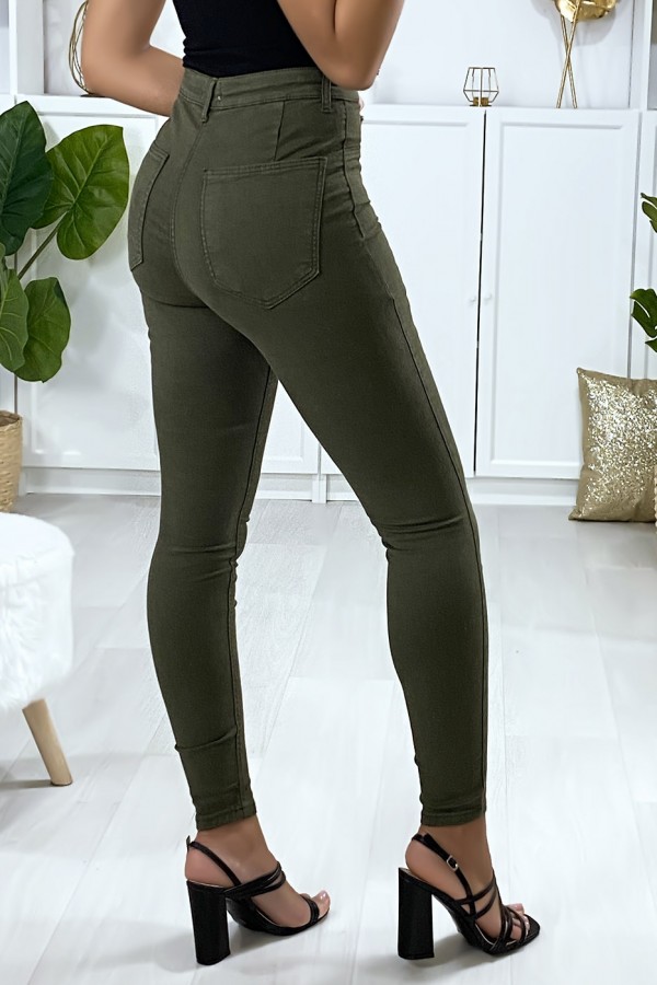 Jeans slim en kaki avec fausse poches à l'avant - 5