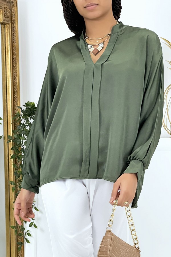 Blouse verte over size satiné avec plis - 6