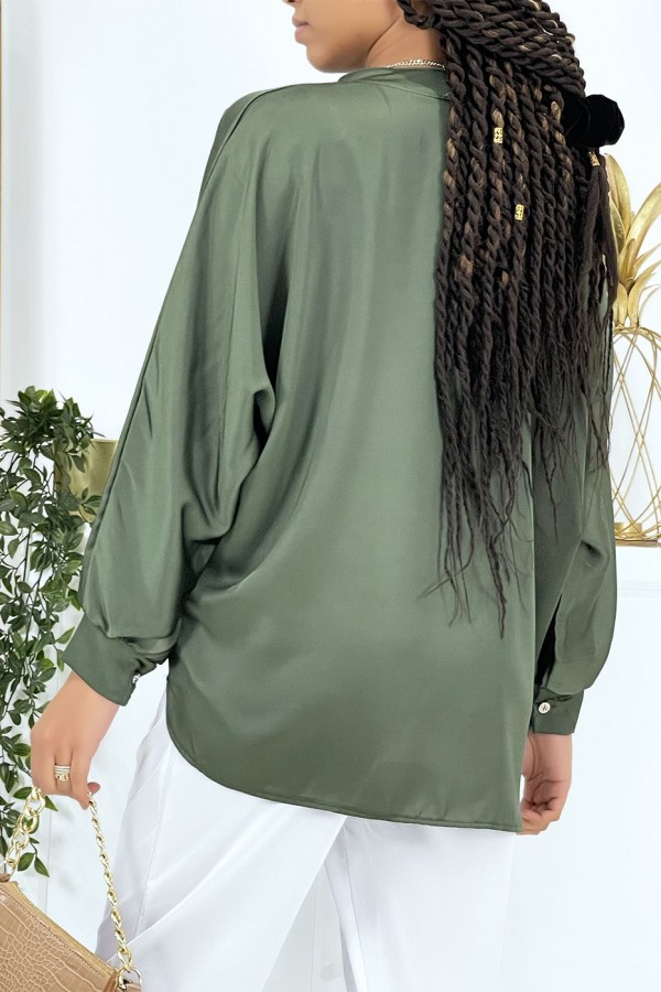 Blouse verte over size satiné avec plis - 8