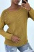 Joli pull moutarde épaules bombé style motard avec perles | 14,42 $ | OKKO MODE