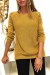 Joli pull moutarde épaules bombé style motard avec perles | 14,42 $ | OKKO MODE