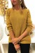 Joli pull moutarde épaules bombé style motard avec perles | 14,42 $ | OKKO MODE