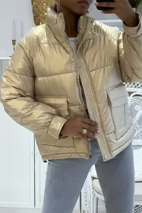 Doudoune bleu courte à manches longues et col montant couleur hyper tendance parfaite pour lhiver | 20,48 $ | OKKO MODE