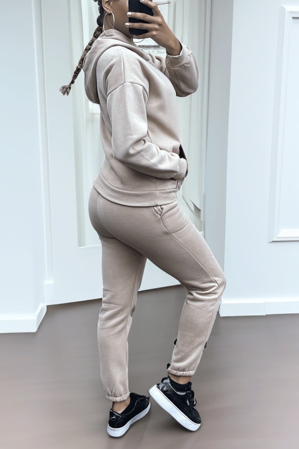 Ensemble 3 pièces doudoune sweat et jogging super épais en taupe - 5