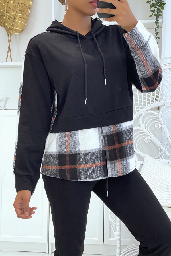 Ensemble de jogging noir avec pantalon effet push et sweet 2 en 1 sur chemise à carreaux tendance - 4