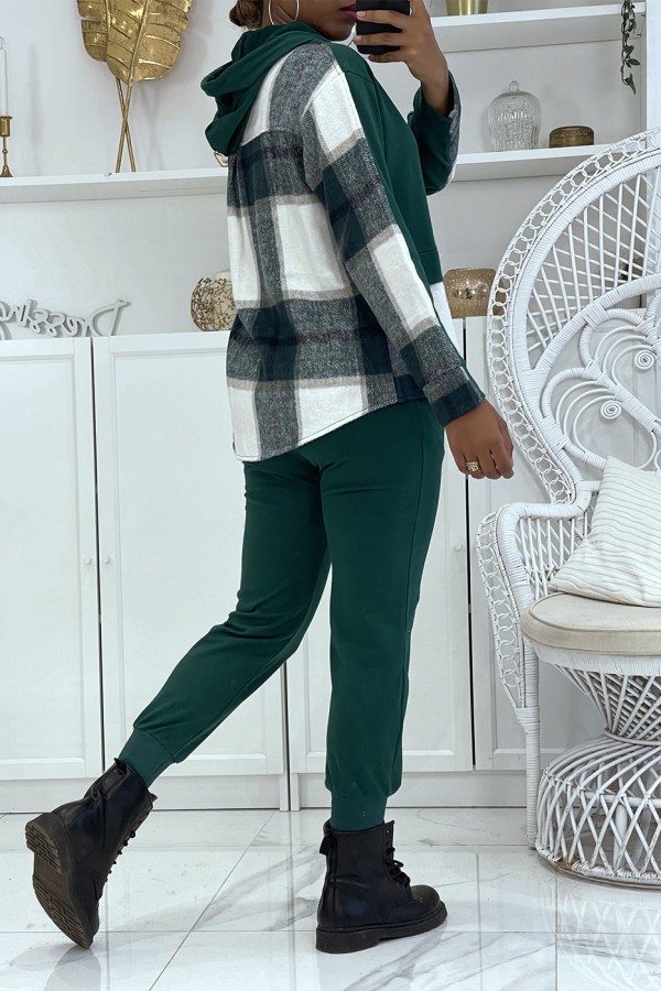 Ensemble de jogging vert canard avec pantalon effet push et sweet 2 en 1 sur chemise à carreaux tendance - 4