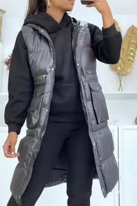 Conjunto negro de chaleco y pantalón palazzo en jacquard elástico | 20,48 $ | OKKO MODE