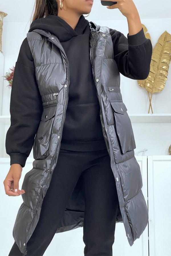 Ensemble 3 pièces doudoune sans manche avec sweat et jogging noir - 2