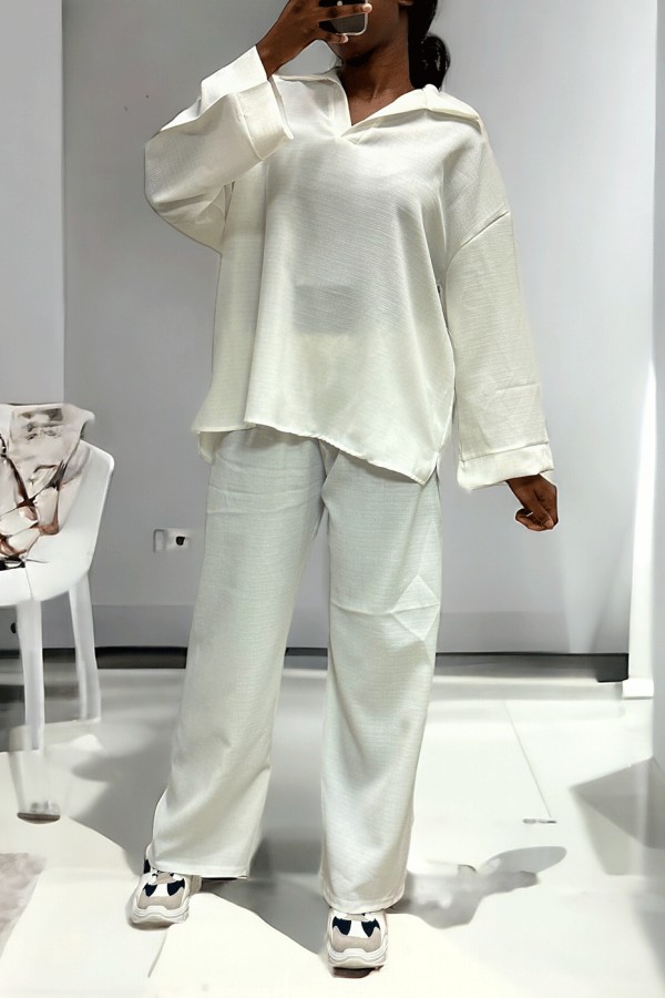 Ensemble tunique et pantalon palazzo blanc over-size - 3