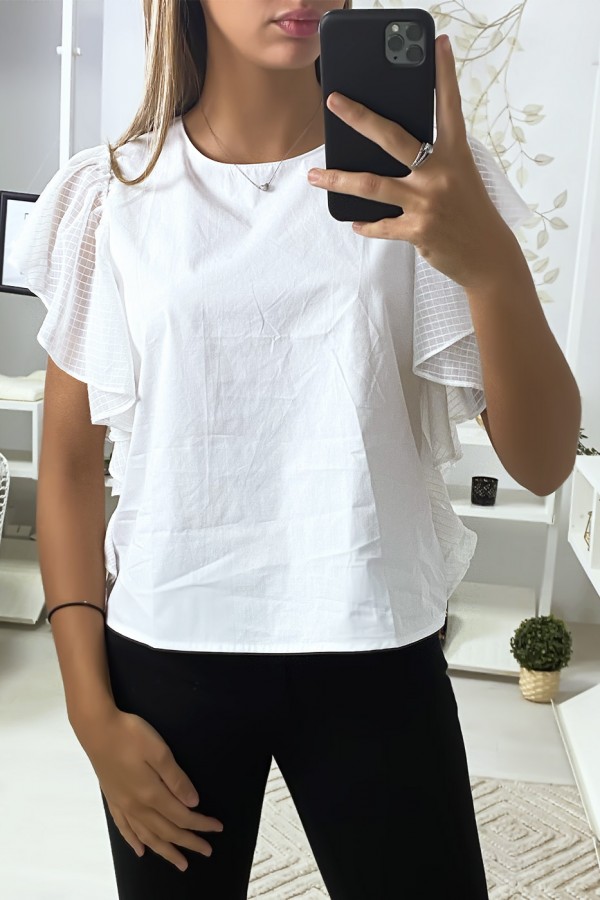 Blouse blanche avec manches volante en tulle - 2