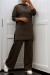 Braunes Baumwoll-Hoodie und Palazzo-Ensemble mit Taschen | 28,08 $ | OKKO MODE