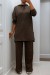 Braunes Baumwoll-Hoodie und Palazzo-Ensemble mit Taschen | 28,08 $ | OKKO MODE