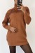 Pull col roulé long couleur camel à détails broderie ajourée | 10,92 $ | OKKO MODE