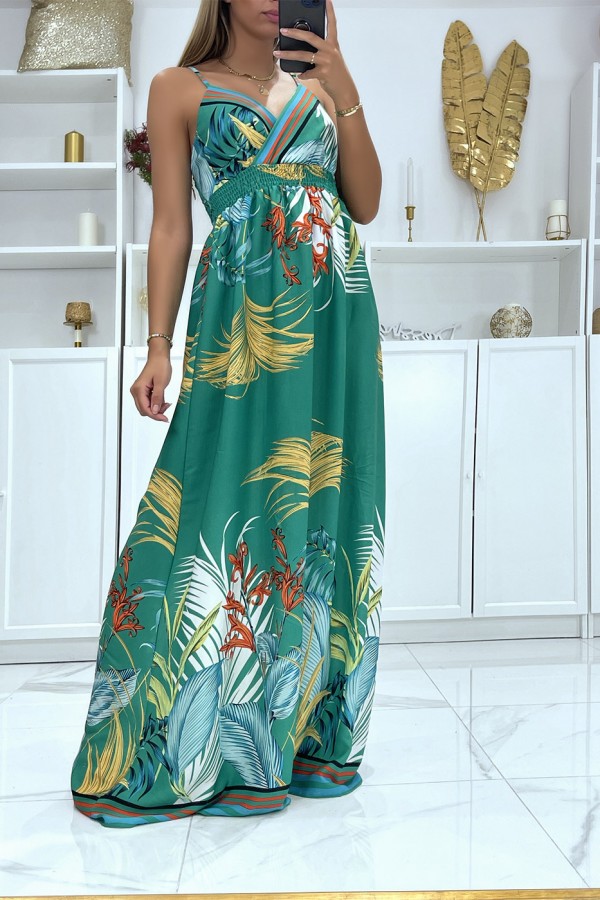 Vestido largo estampado floral verde - Moda elegante