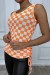Débardeur orange à damier blanc - Taille S/M ou M/L en polyester de qualité | 4,54 $ | OKKO MODE