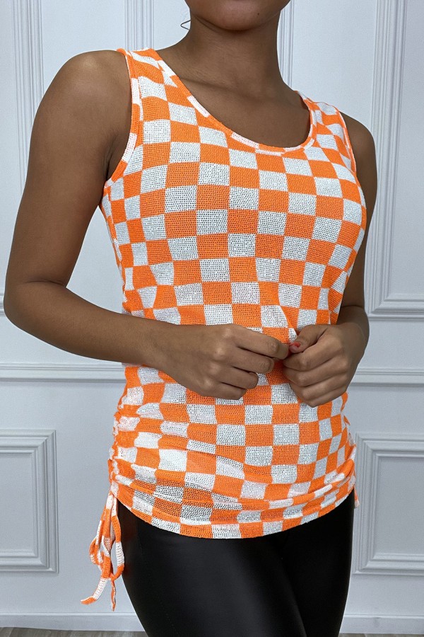 Debardeur orange a damier blanc - 3