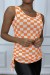 Débardeur orange à damier blanc - Taille S/M ou M/L en polyester de qualité | 4,54 $ | OKKO MODE
