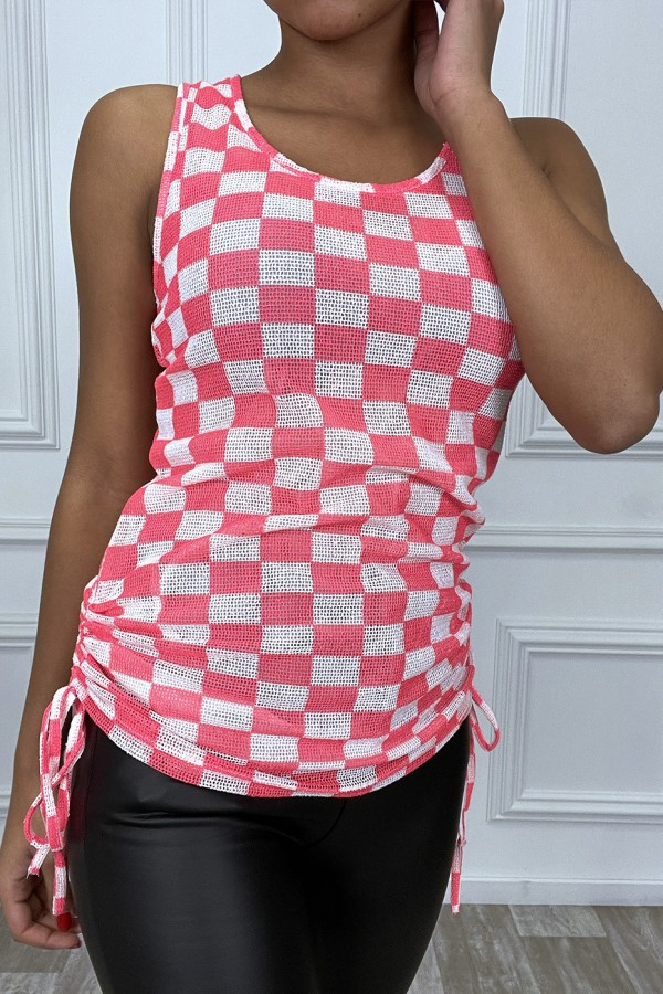 Debardeur Fuchsia a damier blanc - 2