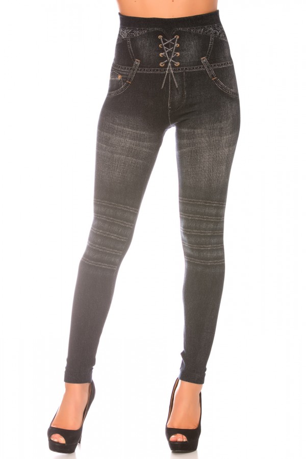 Leggings minceur noir style jeans taille haute et effet lien croisé. Effet Push-Up - 4