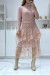Vestido rosa festa gola alta renda | 19,66 $ | OKKO MODE