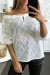Blouse blanche en dentelle col bateau avec lacet | $9.56 | OKKO MODE