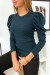 Green and Black Striped Top with Puff Sleeves for Women | $5.46 | OKKO MODE