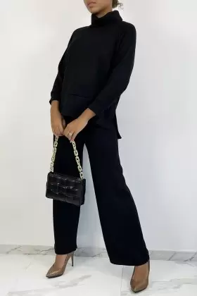 Conjunto negro de chaleco y pantalón palazzo en jacquard elástico | 20,48 $ | OKKO MODE