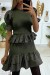 Khaki Ruched Sweater Skirt Set with Flounce Hem | $5.69 | OKKO MODE
