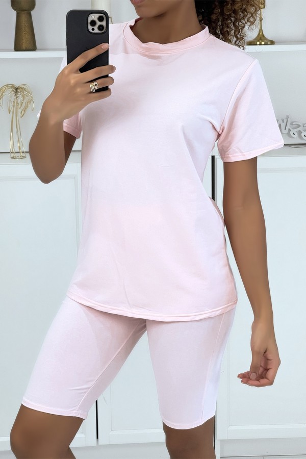 Ensemble T-shirt et cycliste rose avec ceinture - 3