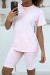 Pink T-shirt and Cycling Shorts Set with Belt | €9.45 | OKKO MODE