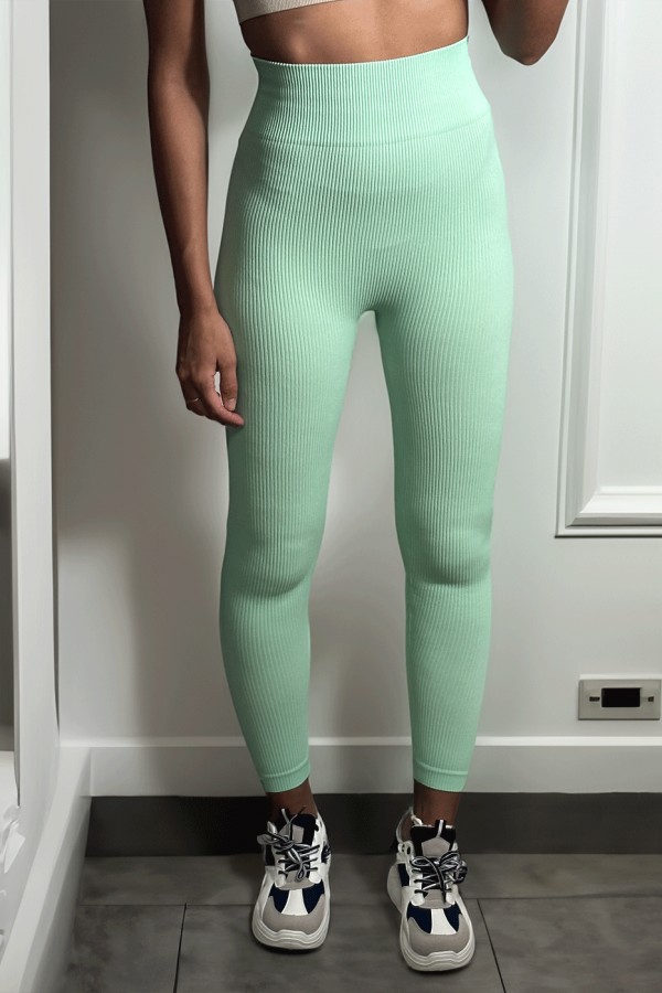 Legging vert en maille côtelé très extensible - 3