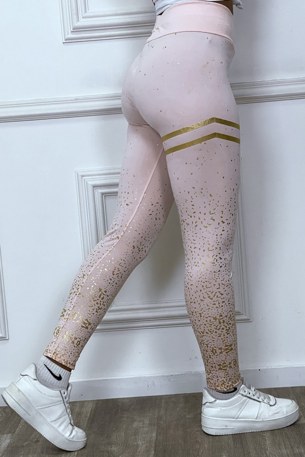 Legging rose avec taches et bandes dorées - 3