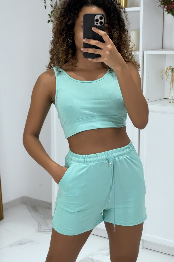 Ensemble 3 pièces vert d'eau sweat top et short - 5