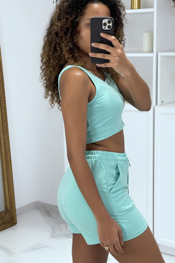 Ensemble 3 pièces vert d'eau sweat top et short - 6