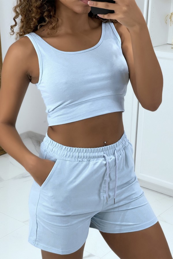 Ensemble 3 pièces bleu sweat top et short - 5