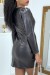 Black V-Neck Faux Leather Dress with Ruching | €10.08 | OKKO MODE