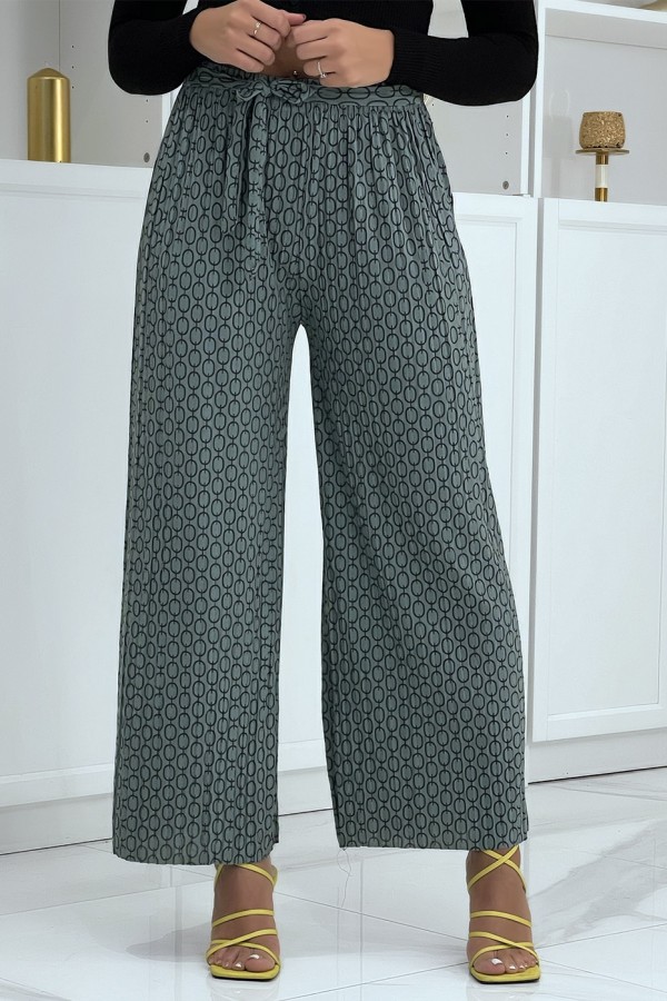 Pantalon palazzo taupe avec motif - 4